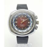 A Rare Vintage Sakata Hiroshimatic 17 Jewel Automatic Gents Watch. Black leather strap. Oversized