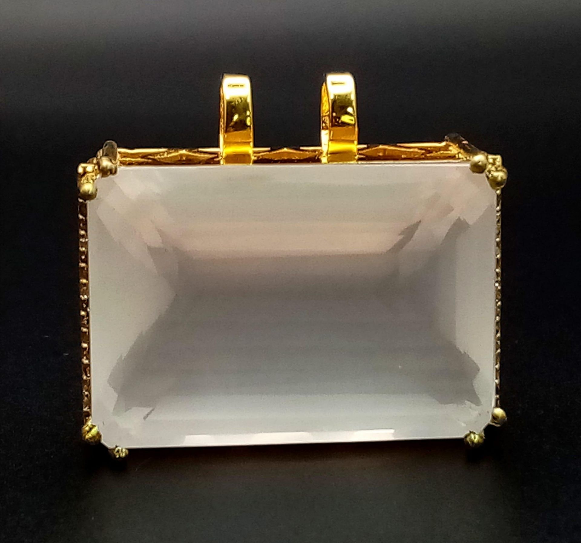 A Rectangular Shaped Rose Quartz Gemstone Pendant set in Gold Plated Silver - With diamond