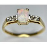 A 9K YELLOW GOLD VINTAGE DIAMOND & OPAL SET RING 1.4G SIZE O SC 4057