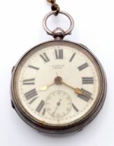 An Antique Sterling Silver H.Stone of Leeds Pocket Watch. Open face with a white dial and sub