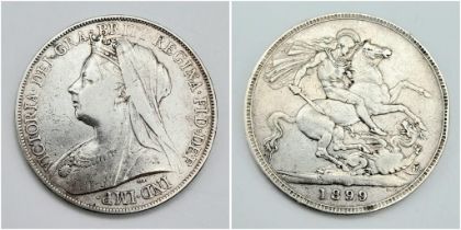 An 1899 Queen Victoria Silver Crown. VF grade but please see photos.