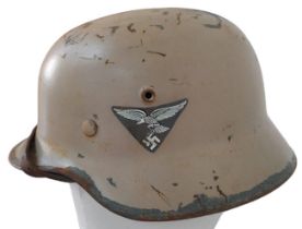 3rd Reich Africa Corps Double Decal M35 Helmet. Stamped SE-64 (Sachwiwchw Emailler-und