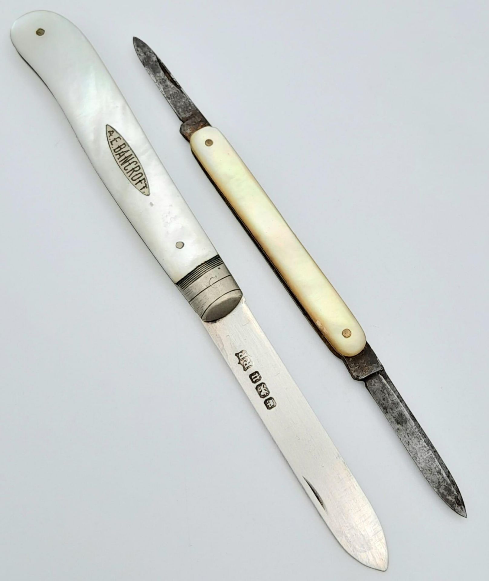 A Parcel of Two Antique Knives Comprising; An Antique Hallmarked 1912/3 Silver Pearl Handle