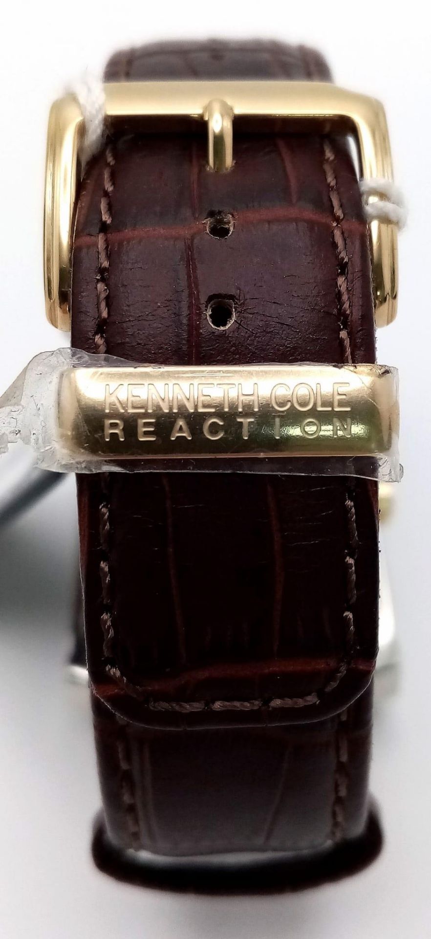 A New (Ex Display) Kenneth Cole, New York Tank Style Watch ‘Reaction’ Model. Two Tone Case, Brown - Image 4 of 7