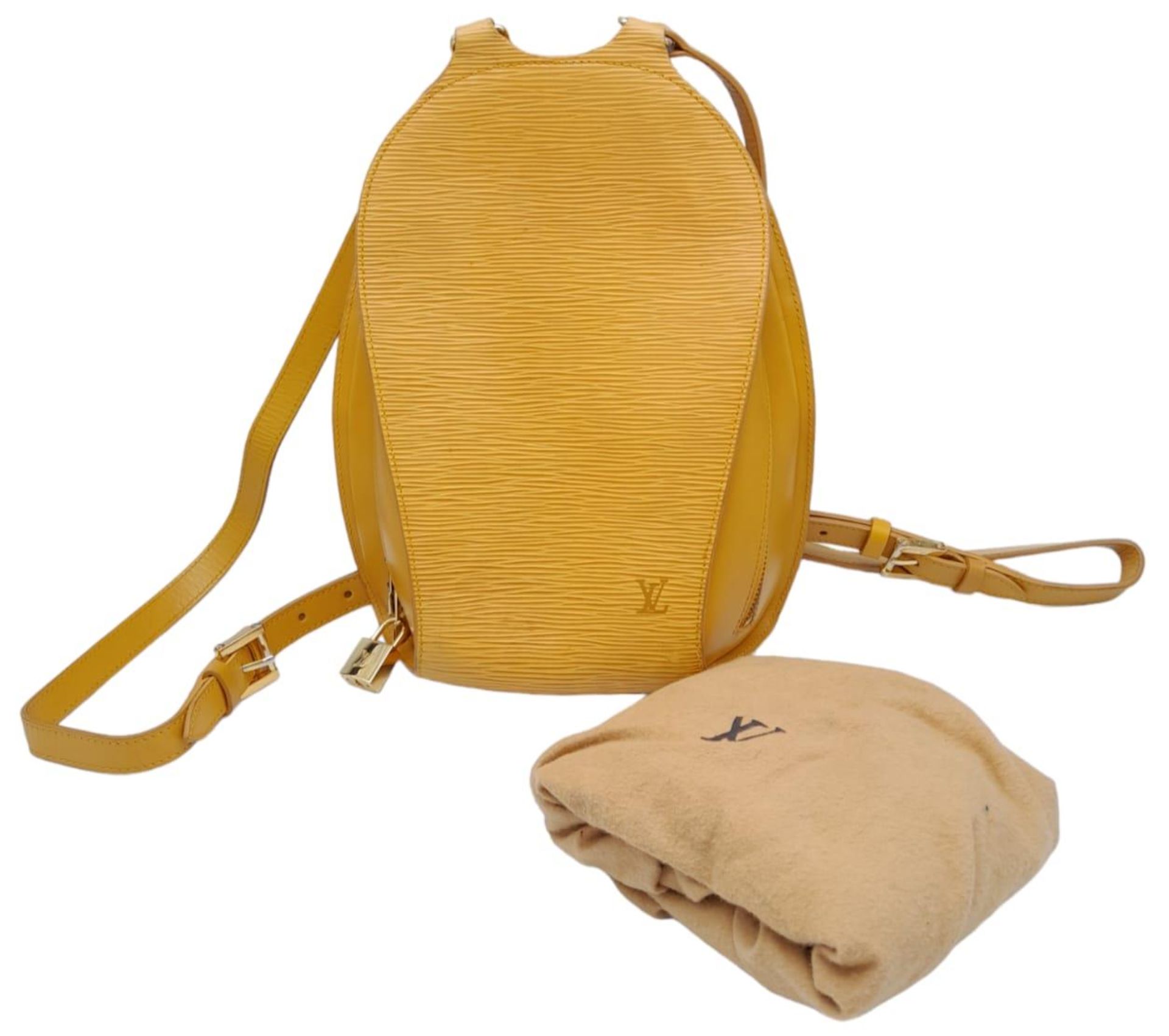 A Louis Vuitton Yellow 'Mabillon' Backpack. Epi leather exterior with gold-toned hardware, the
