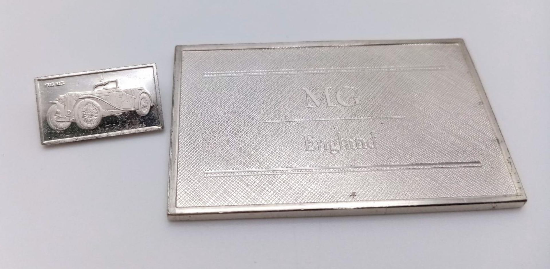 2 X STERLING SILVER AND ENAMEL MG CAR LOGO MANUFACTURER PLAQUES, MADE IN UNITED KINGDOM ENGLAND, - Bild 2 aus 4