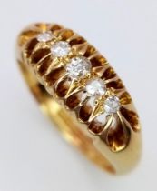 AN ANTIQUE 18K GOLD 5 STONE DIAMOND RING . 4.2gms size L
