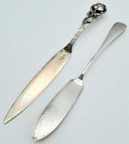 2X antique sterling silver butter knifes. One come with full Birmingham hallmarks, 1923. The other