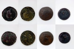 2 x Roman coins - 1 x Nero, 1x Denarius PLUS 2 smaller copper ancient coins. Four coins in total.