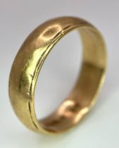 A Vintage 9k Yellow Gold Band Ring. 4mm width. Size J. Full UK hallmarks. 2.16g weight.