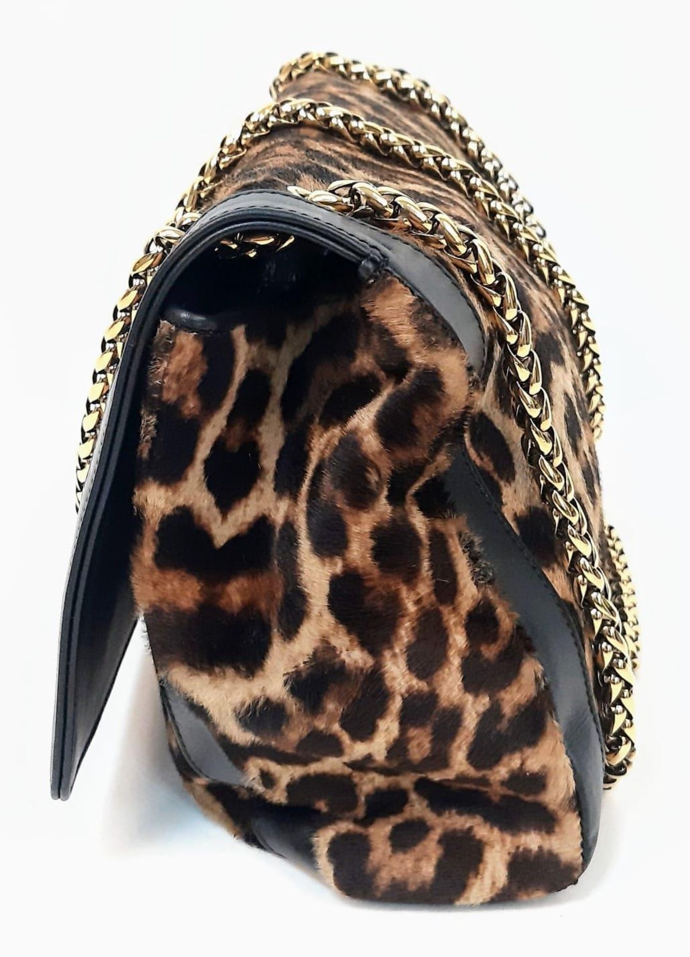 A Christian Louboutin Sweet Charity Leather and Leopard Print Pony Hair Shoulder Bag. Gold tone - Image 2 of 6