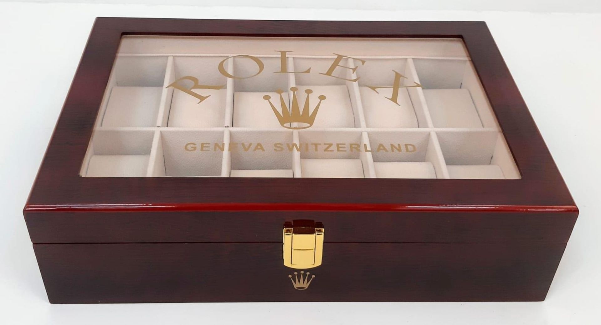 A high-quality wooden watch case for 12 watches (often used by ROLEX and OMEGA dealers) made from - Bild 2 aus 3