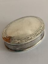 Vintage SILVER PILL BOX. Full hallmark. Oval form with patterned border.4 cm x 3 cm. Excellent
