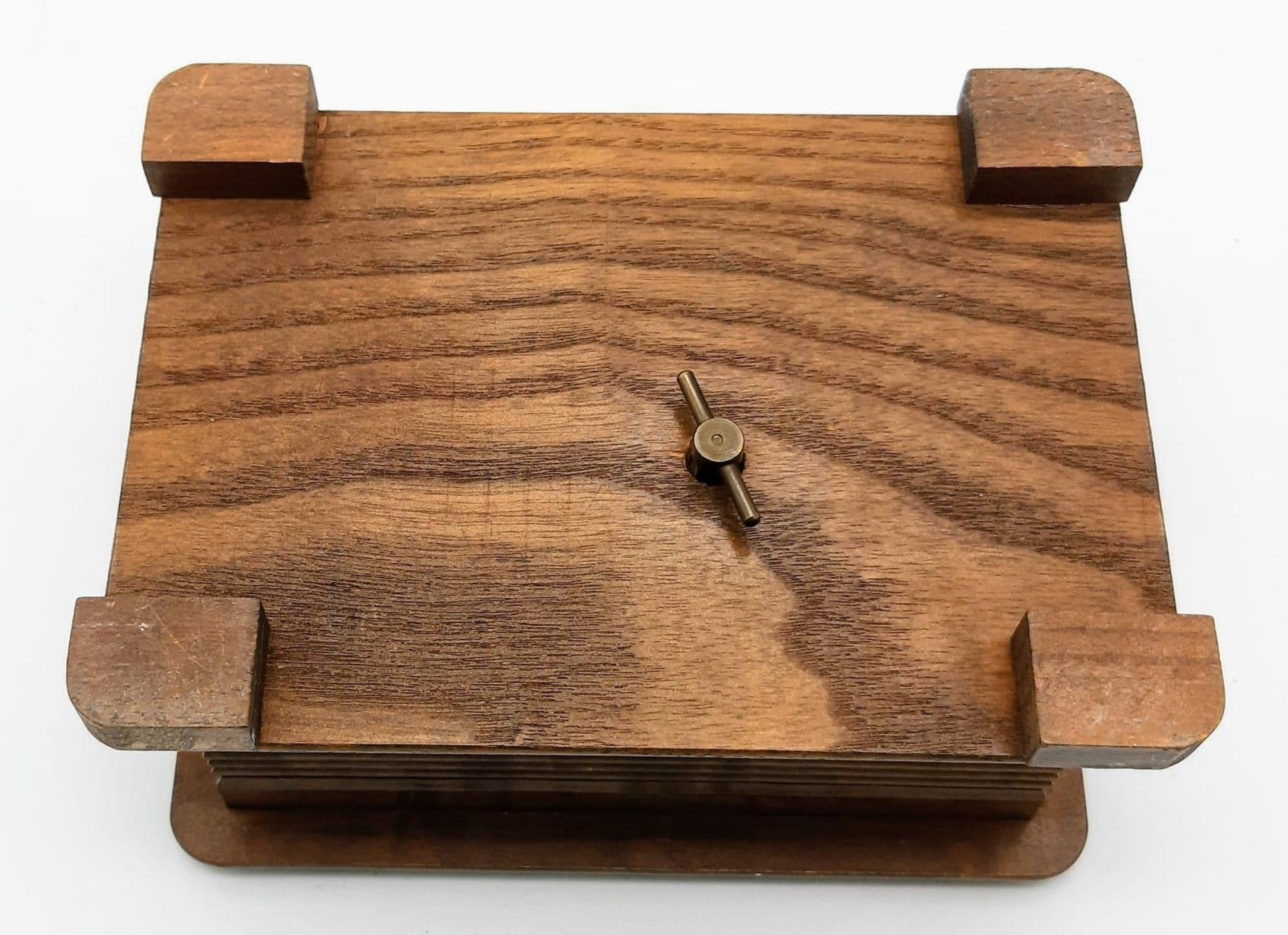 A Vintage Musical Decorative Wooden Trinket Box. Winder on base. In working order. 14cm x 10cm. - Image 6 of 6