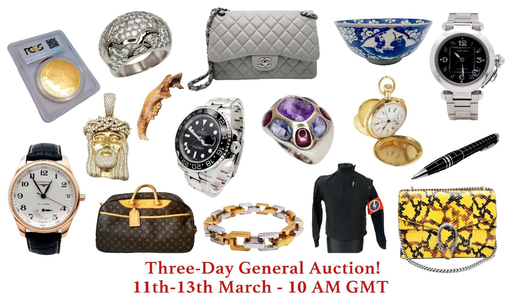 Three-Day General Auction (Jewellery, Watches, Designer Items, Militaria, Antiques and Collectables)