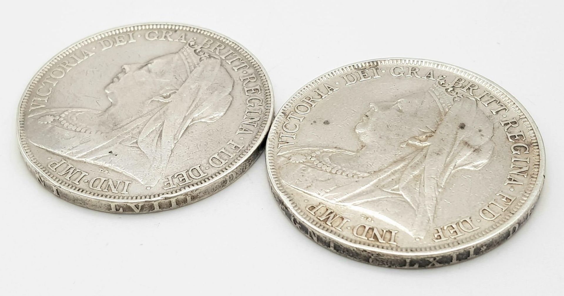 Two Queen Victoria Silver Crown Coins - 1895 and 1898. Please see photos for conditions. - Image 3 of 3