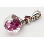 0.78ct Rhodolite and Garnet silver bulb pendant, weight 1.2g, come with authenticity card
