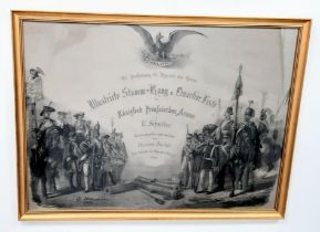 A Gilt Framed and Glazed 19th Century Engraving ‘The Royal Prussian Army’ Dated 1854 by Alexander