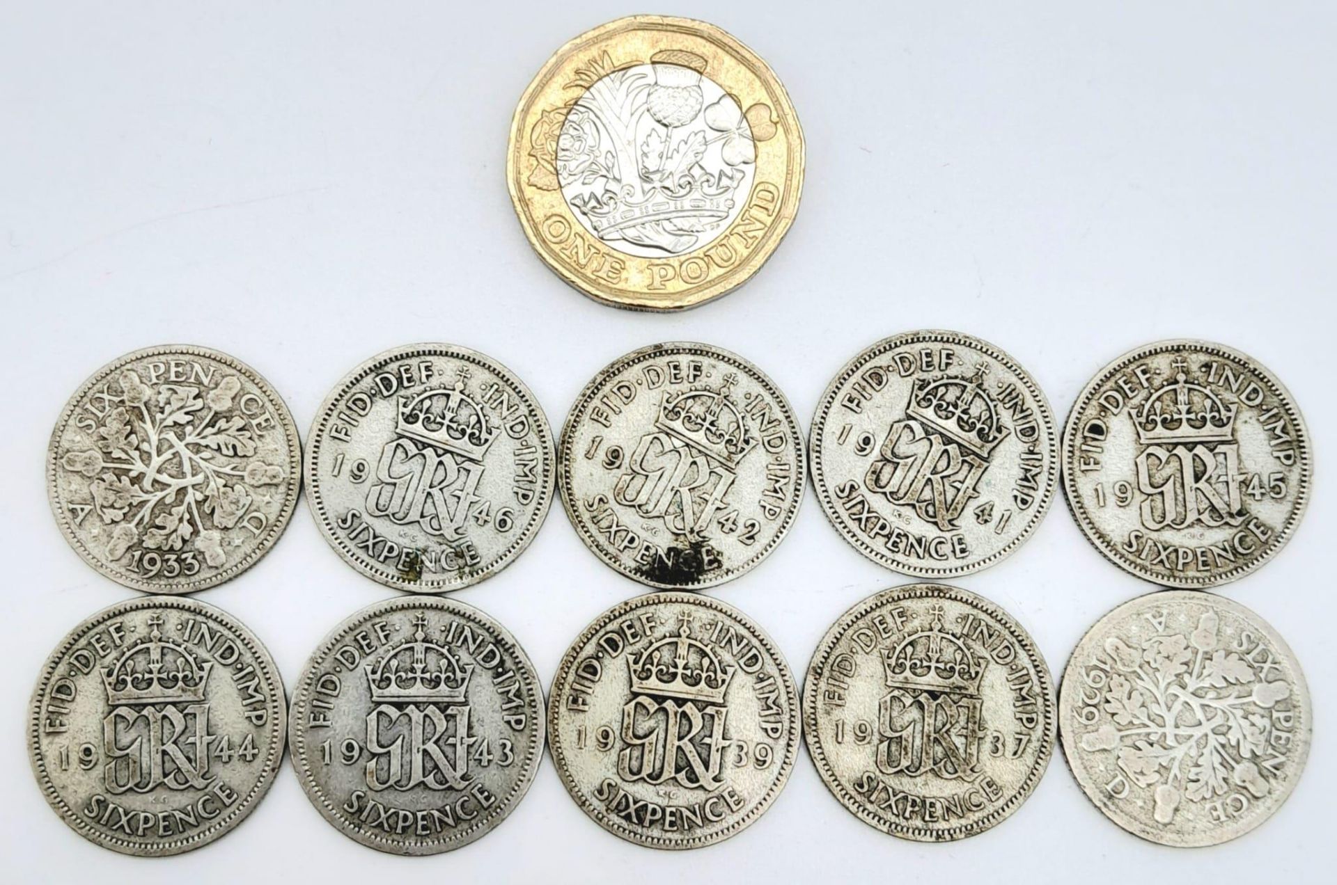 SELECTION OF 10 SIX PENCE PIECE COINS ALL DATED PRE-1947, SO HAVING MINIMUM OF 50% SILVER CONTANT - Image 2 of 2