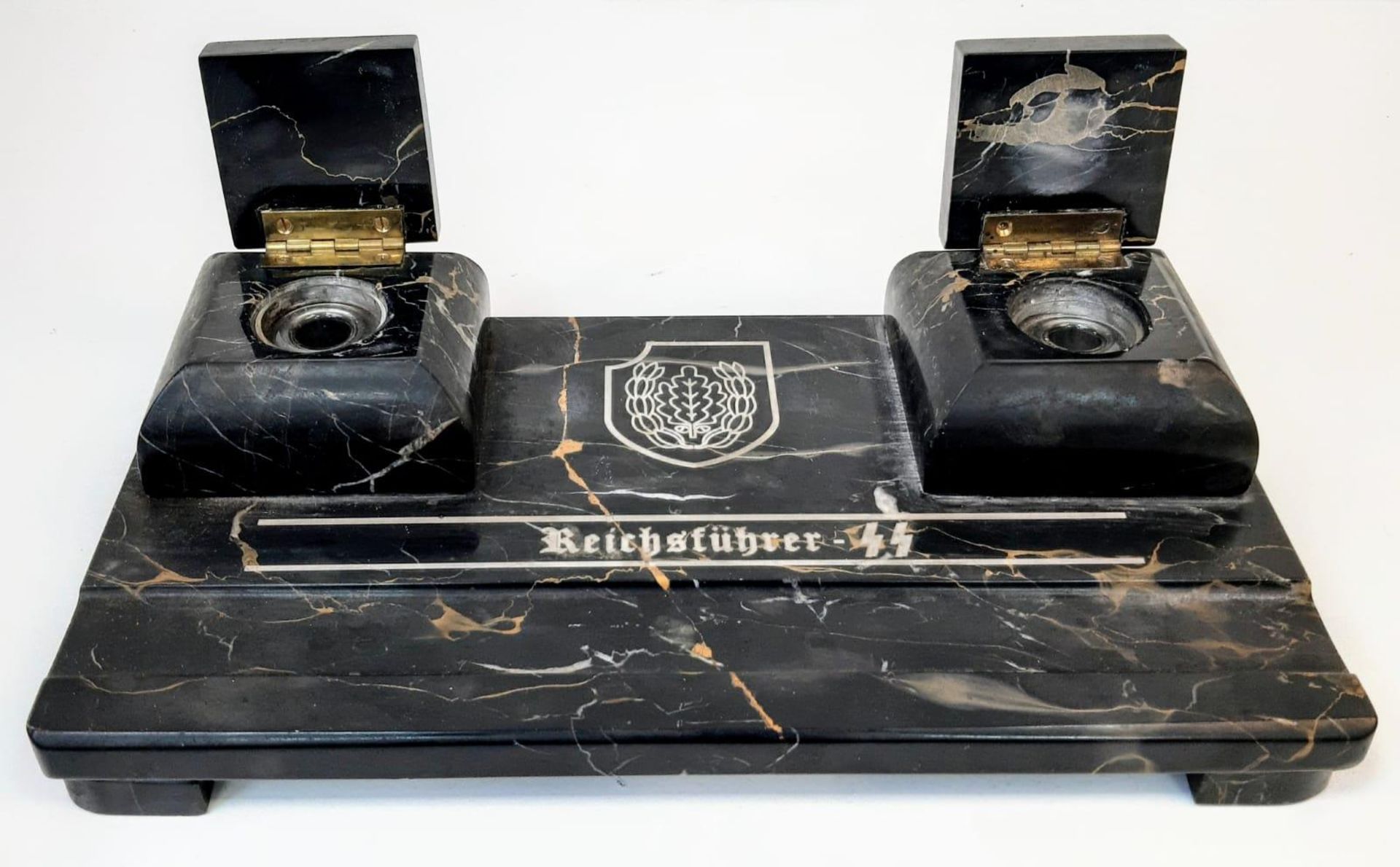 3rd Reich Ink Well Desk Set. With insignia of the 16th SS Panzergrenadier Division "Reichsführer-SS" - Image 3 of 6