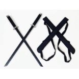 An Unused Pair of Modern Made ‘Ninja’ Style Swords in Double Shoulder Scabbard. Sharp Blades. Swords