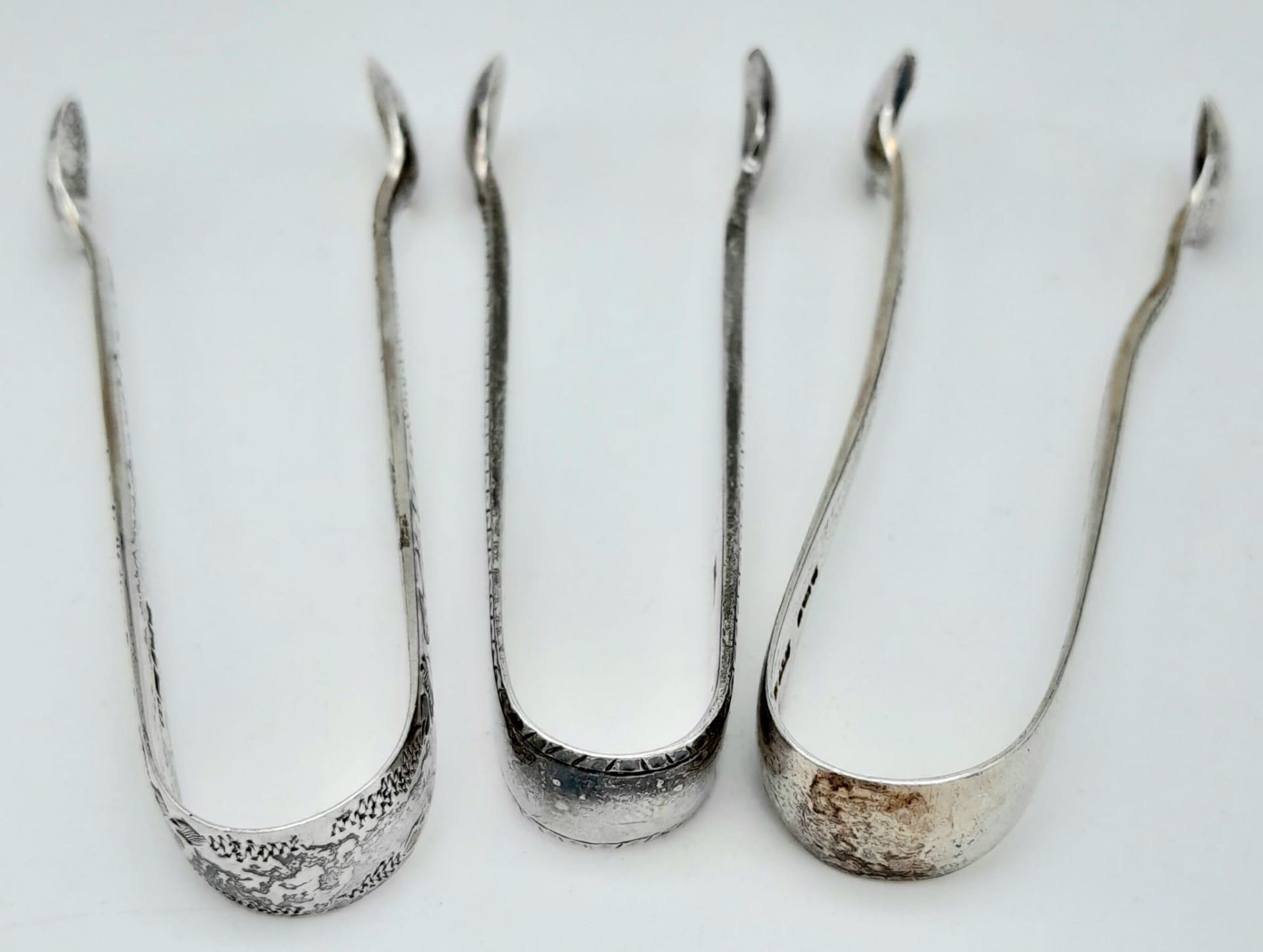 3X antique sterling silver sugar tongs with different designs. 2 of them come with Full London - Image 4 of 5