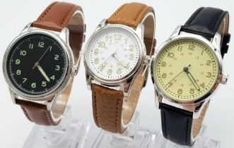 A Parcel of Three Unworn WW2 Design Military Homage Watches Comprising; 1) 1940’s French Pilot (