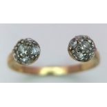 A Vintage 9K Yellow Gold Diamond Cluster Open Ring. Size R+. 2.05g weight.