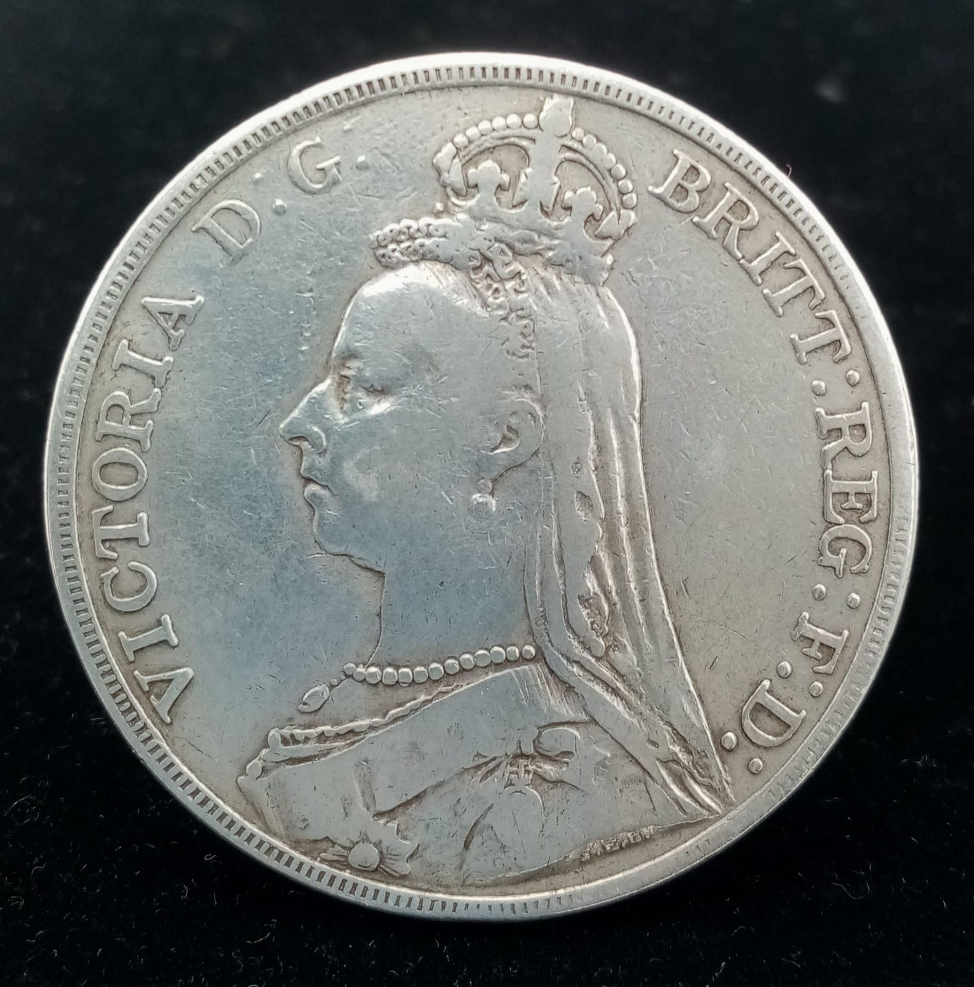 An 1891 Queen Victoria Silver Crown. VF grade but please see photos. - Image 3 of 3