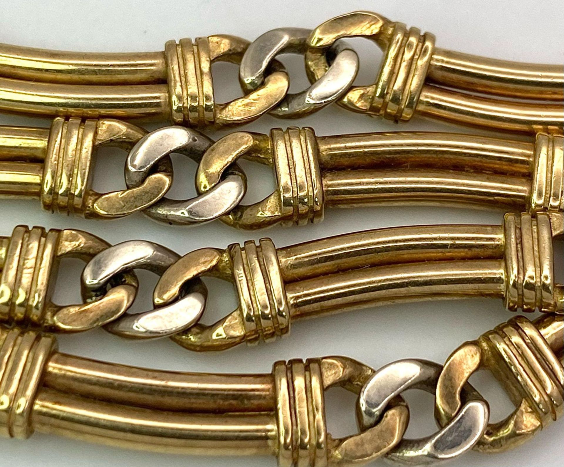 A Vintage 9K Yellow Gold Double Bar Necklace with Curb Spacers. 40cm. 21.2g weight. - Bild 4 aus 5
