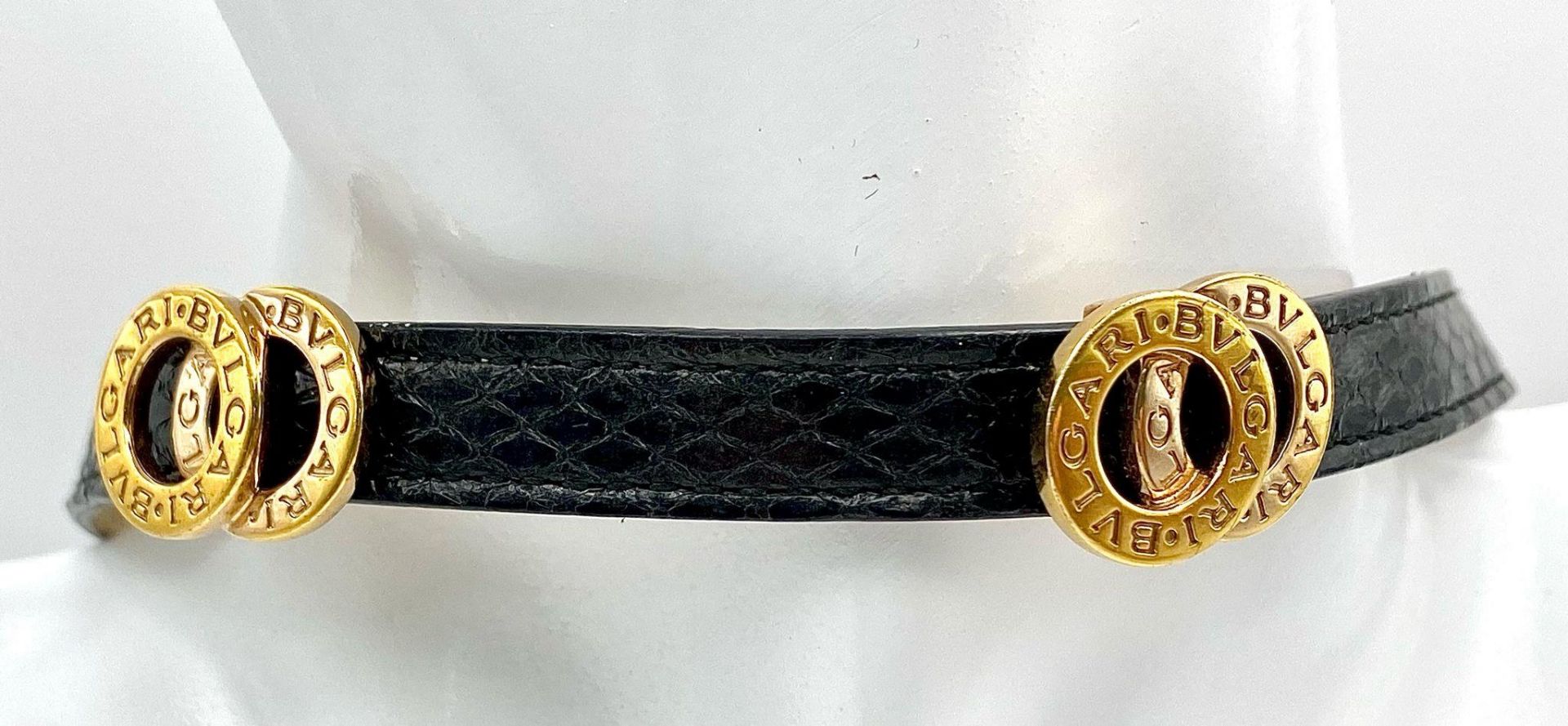 A Bulgari Leather and Gilded Metal Choker/Dog Collar! 32cm length. Ref: 015967 - Image 3 of 6