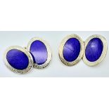 A Pair of Stylish Vintage Blue Enamel and 9K White Gold Cufflinks. 10.48g total weight.