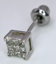 A SINGLE 9K WHITE GOLD 0.36CT DIAMOND STUD EARRING. TOTAL WEIGHT 0.6G