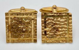 Two Vintage 9K Yellow Gold Gents Cufflinks. Nice, textured finish. 8.9g total weight.