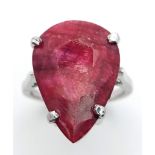 A Pear-Shaped Ruby Gemstone set Ring. Set in 925 silver. Weight - 7.70 gm . 20ct-Ruby. Size Q. Comes