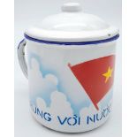 Vietnam War Era North Vietnamese Enamel Rice Cup. “Serving the Country & the People”