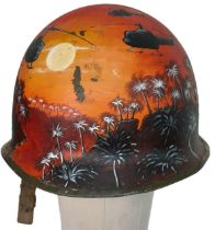 Original Vietnam War era US M1 Helmet with a post War Memorial Painting.