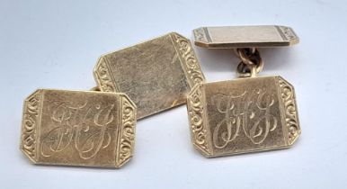 A PAIR OF SOLID 9K GOLD MONOGRAMMED CUFFLINKS (INITIALS ARE J H J) 9.4gms