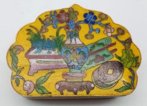 AN EXQUISITE EXAMPLE OF 19TH CENTURY CHINESE CLOISONNE WORK IN THE FORM OF A SMALL TRINKET BOX .