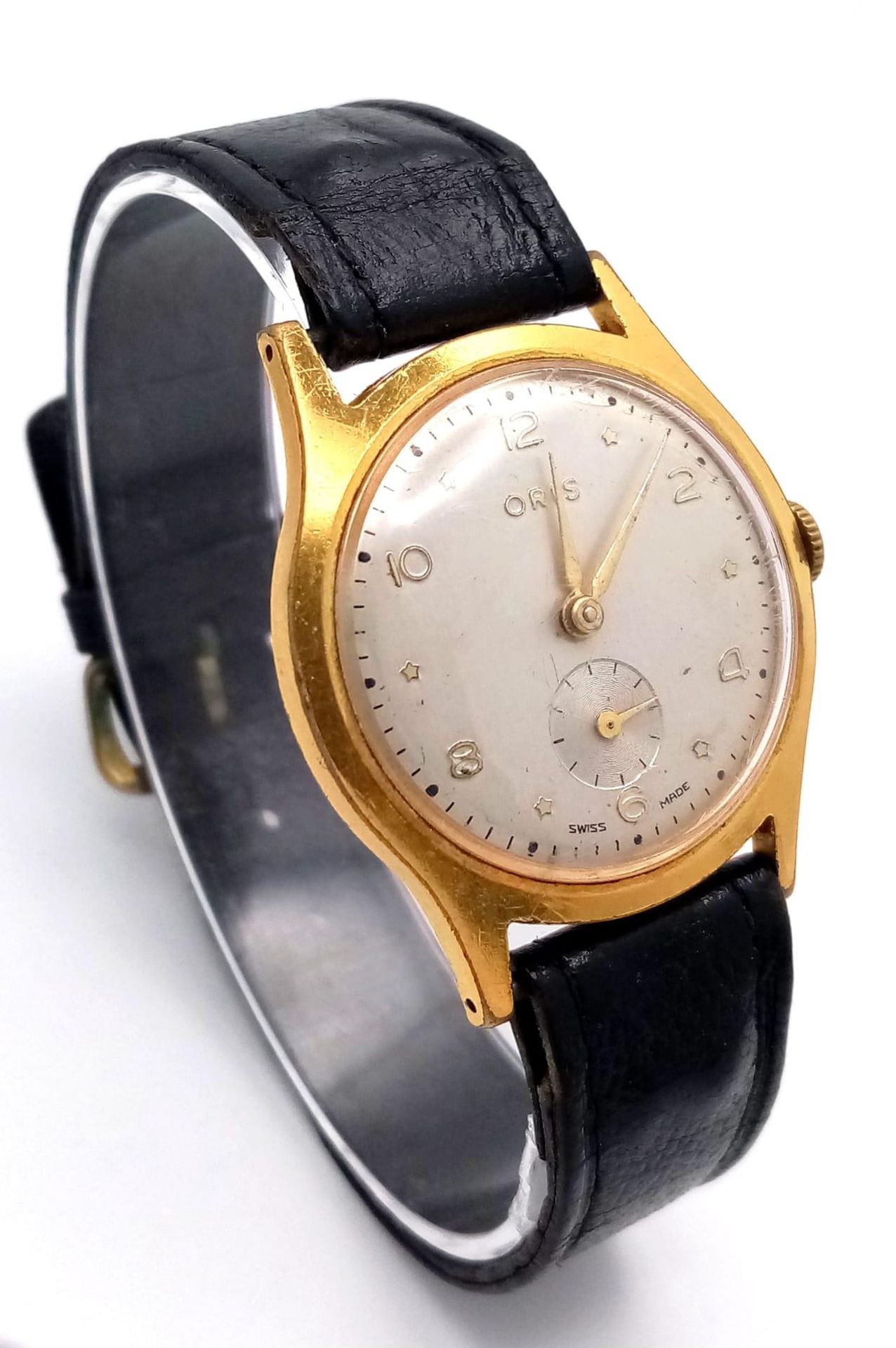 A Vintage Oris Mechanical Gents Watch. Black leather strap. Two tone case - 33mm. Silver tone dial - Bild 2 aus 6