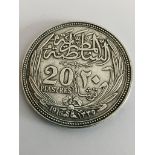 1916 SILVER Egyptian 20 PIASTRES COIN in extra fine condition. Having clear and bold definition to