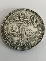 1916 SILVER Egyptian 20 PIASTRES COIN in extra fine condition. Having clear and bold definition to