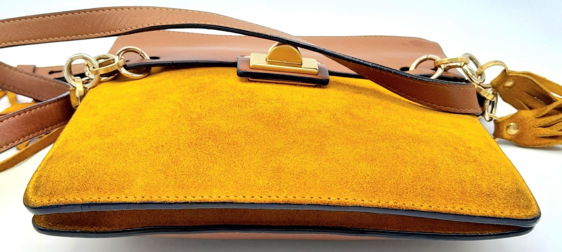 A Chloe Brown and Mustard 'Jane' Shoulder Bag. Leather and suede exterior with gold-toned - Image 5 of 8