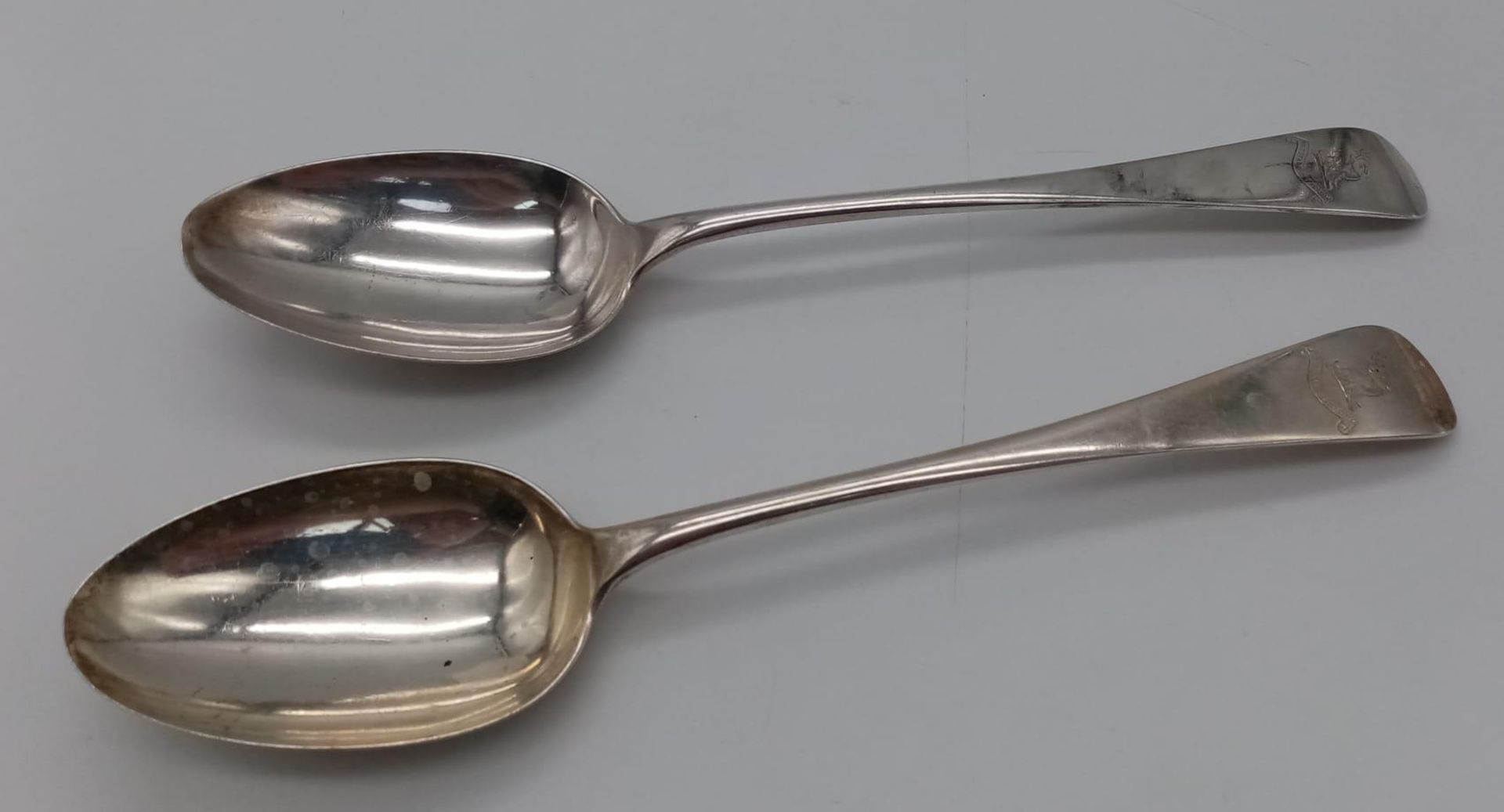Two Large Sterling Silver Victorian Serving Spoons. Hallmarks for London 1879. Makers mark of Thomas