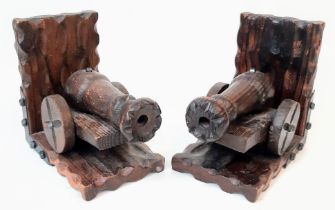 Two Vintage Decorative Wood Cannon Bookends! 20cm x 17cm.