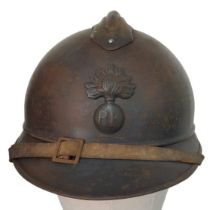 WW1 French 1915 Casque Adriane Helmet with all original paint, liner and chinstrap.