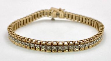 A 9K YELLOW GOLD DIAMOND SET LINK BRACELET 11.7G 1CT , 18.7cm length SC 4028