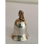 Vintage SILVER PILL BOX having the form of a BELL with PIXIE seated atop. Full UK hallmark.