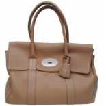 A Mulberry Light Brown Grained Leather Bayswater Satchel Bag. Silver Tone Hardware, A Turn Lock on