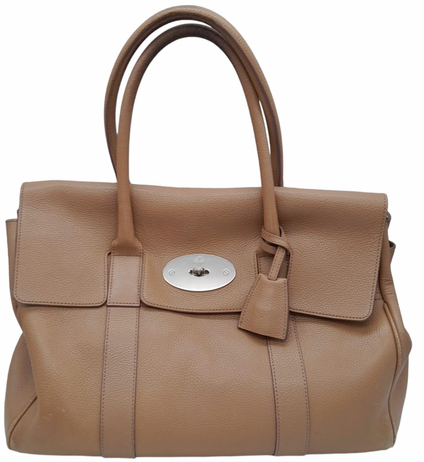 A Mulberry Light Brown Grained Leather Bayswater Satchel Bag. Silver Tone Hardware, A Turn Lock on
